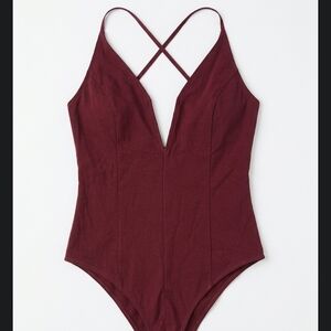 Free People Deep V Crossback Bodysuit - Burgundy